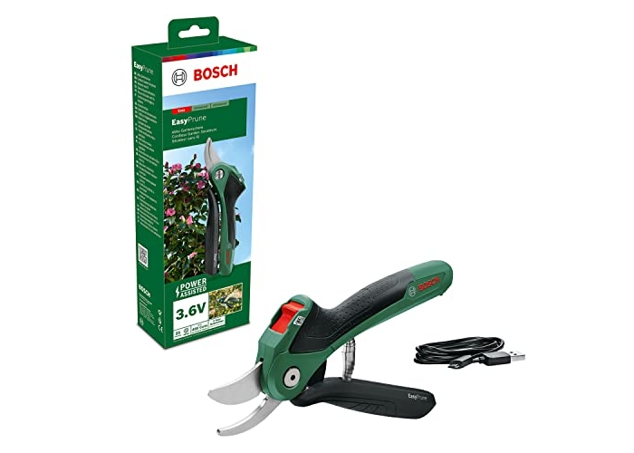 Bosch garden shears without Bosch EasyPrune 3.6 V built-in battery; 450 cuts per battery charge; rechargeable with micro-USB cable Bosch garden shears without Bosch EasyPrune 3.6 V built-in battery; 450 cuts per battery charge; rechargeable with micro-USB cable