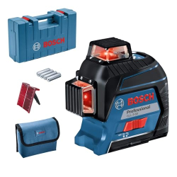 Лазерный уровень Bosch Professional GLL 3-80, красный лазер, рабочий диапазон до 30 м, 4 батареи AA, в чемодане.