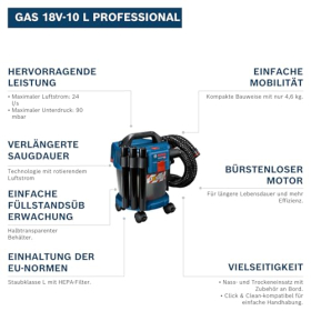 Бездротовий пилосос Bosch Professional GAS 18V-12 MC, без акумулятора та зарядного пристрою