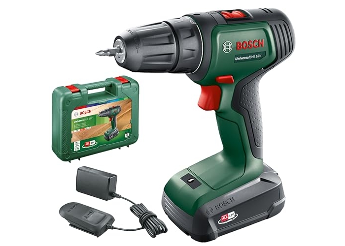 Atornillador a batería Bosch UniversalDrill 18 V (1 batería, sistema de 18 voltios, en maletín) Atornillador a batería Bosch UniversalDrill 18 V (1 batería, sistema de 18 voltios, en maletín)
