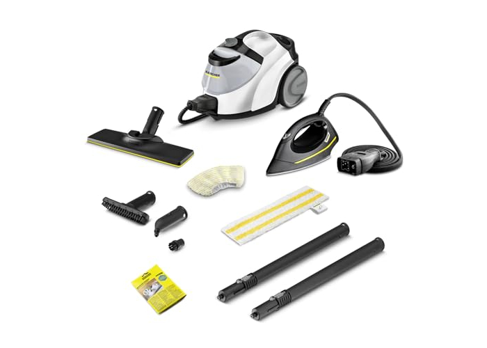 Limpiadora a vapor de mano Kärcher SC 5 EasyFix con conexión de agua caliente y kit para suelos. Limpiadora a vapor de mano Kärcher SC 5 EasyFix con conexión de agua caliente y kit para suelos.