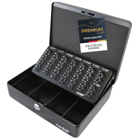 HMF cash box with lock and coin tray, black