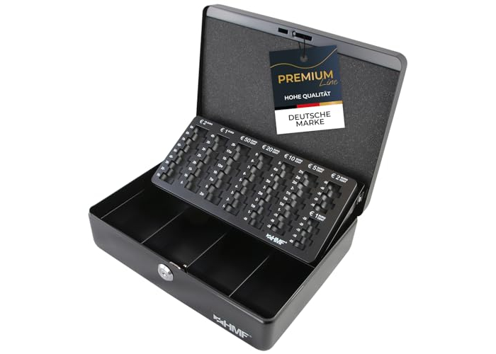 HMF cash box with lock and coin tray, black HMF cash box with lock and coin tray, black