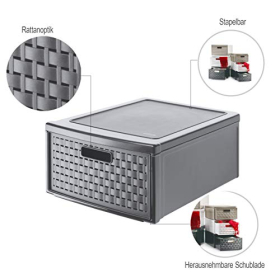 Коробка для зберігання Rotho Country 19,2 л, імітація ротанга, без BPA, антрацит