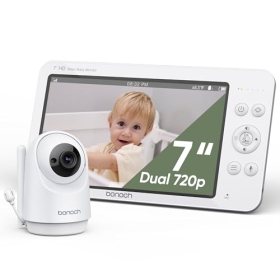 Bonoch 7-inch Baby Monitor with 720P HD Camera, 6000mAh, Night Vision, Two-Way Sound, 8 Lullabies