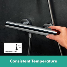 hansgrohe Ecostat Fine, termostato de ducha empotrado, EcoStop+, SafetyStop a 40 °C, cromo