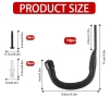 Wall hook set for garage & bicycle, J-hooks for tools, black