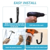 Wall hook set for garage & bicycle, J-hooks for tools, black