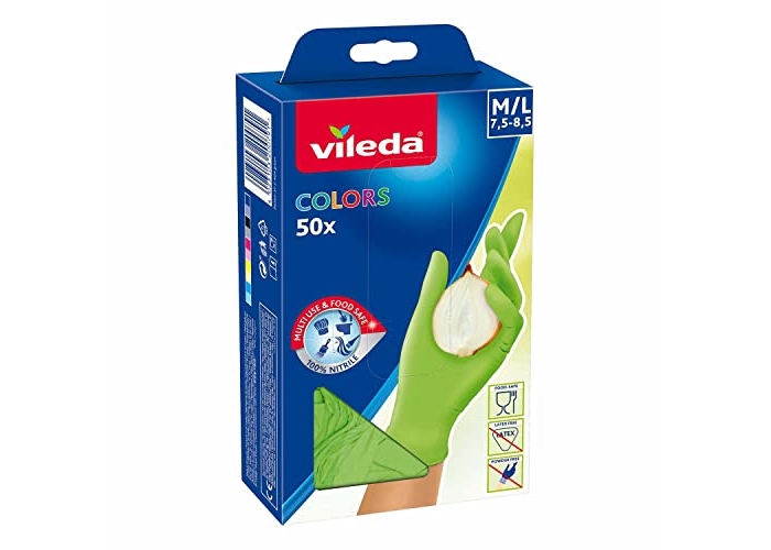 Vileda Colors 50 Guantes Desechables Nitrilo, Multicolor, 50 Uds Vileda Colors 50 Guantes Desechables Nitrilo, Multicolor, 50 Uds