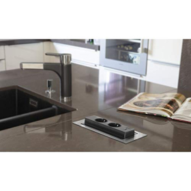EVOline BackFlip, 2 Schuko-Steckdosen, 1 USB-C Ladegerät, Edelstahl