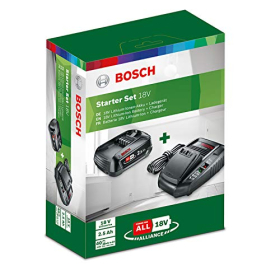 Стартовый комплект Bosch 18 В: аккумулятор 2,5 Ач и зарядное устройство для инструмента.