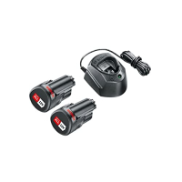 Kit de arranque Bosch con dos baterías de 12 V en un estuche.