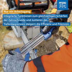 Afilador de cadena PFERD CS-X: afilado preciso y ajuste de profundidad en uno