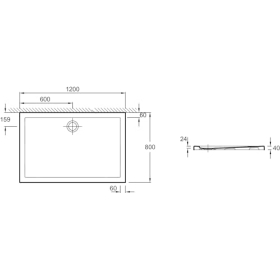 Jacob Delafon Duschwanne 120x80 cm Gaspard, extra-flach, Keramik, Abfluss in der Mitte