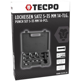 TECPO punching set, 14 pieces, punching diameter 5-35 mm, with ergonomic handle