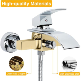 Cascade bath mixer, H59 brass chrome, ABS hand shower, wall mounting