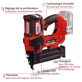 Einhell FIXETTO 18/50 N cordless nailer, 18V, 60 impacts/min, 15-50 mm nails, without battery/charger