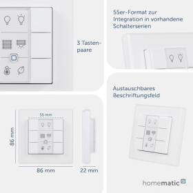 Homematic IP 142308A0 – 6-кнопочный настенный выключатель для умного дома, универсальный