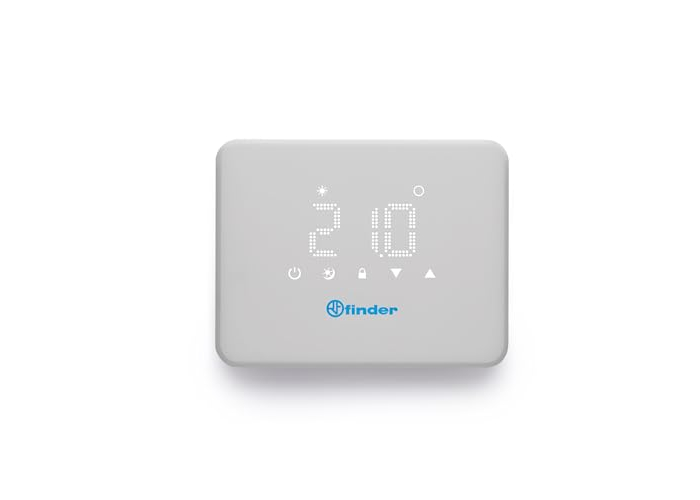 Finder BLISS T Digital Design Thermostat Type 1T.91. Battery-operated. 2 selectable temperatures: day/night. Simple and intuitive user interface. Color: white. Finder BLISS T Digital Design Thermostat Type 1T.91. Battery-operated. 2 selectable temperatures: day/night. Simple and intuitive user interface. Color: white.
