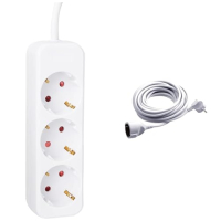 Meister 3-Way Power Strip – 3 m cable, white, plastic