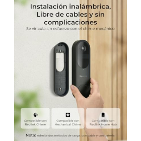 Timbre con video inalámbrico Reolink 2K, vista de 150°, Wi-Fi, batería/cable, detección