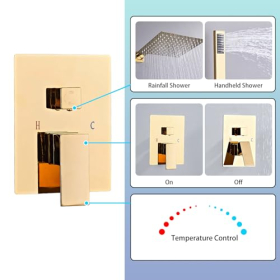 Sanitemodar Eingebauter Gold-Duschsystem 30x30cm mit Handbrause