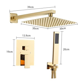 Sanitemodar Eingebauter Gold-Duschsystem 30x30cm mit Handbrause