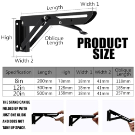 Folding bracket 300mm, 2 pcs., metal, heavy-duty for wall & shelf