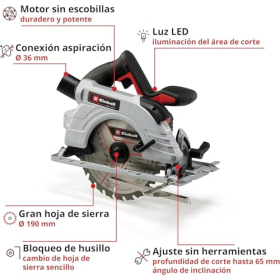 Einhell TE-CS 18/190 Li BL – Sierra circular inalámbrica, sin escobillas, LED