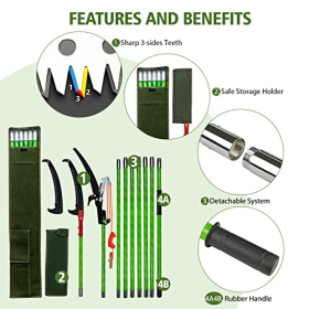 Manual tree cutting tool with 8m telescopic handle, adjustable, including carrying case