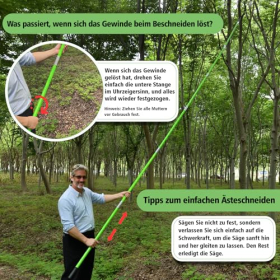 Manual tree cutting tool with 8m telescopic handle, adjustable, including carrying case