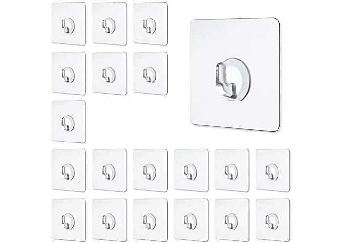 20 transparent self-adhesive hooks, no drilling required, up to 3 kg 20 transparent self-adhesive hooks, no drilling required, up to 3 kg