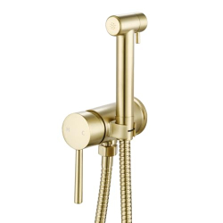 Juego de ducha de mano para bidé y WC de acero inoxidable en oro cepillado para baño y aseo.