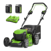 Greenworks 48V lawnmower with 46cm cutting width and 55L grass catcher bag