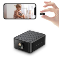 Minicámara de vigilancia WiFi 4K UHD con batería, almacenamiento en SD/nube y detección de movimiento.