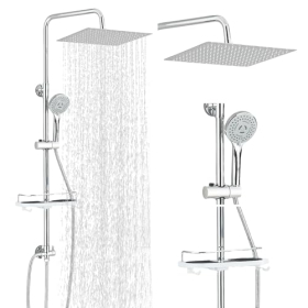 Shower system rain shower complete set with shower rail, thermostatic mixer, stainless steel