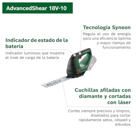 Аккумуляторный триммер и кусторез Bosch AdvancedShear 18V-10 от Bosch, 18 В, с аккумулятором 2,0 А·ч, до 85 м² на одной зарядке