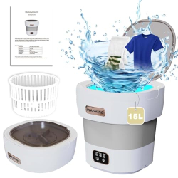 Mini camping washing machine 15 L, 2-in-1 spin dryer, portable, grey