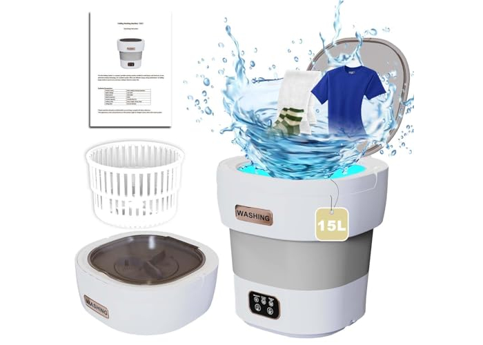 Mini camping washing machine 15 L, 2-in-1 spin dryer, portable, grey Mini camping washing machine 15 L, 2-in-1 spin dryer, portable, grey