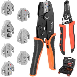 Juego de herramientas de crimpado KF CPTEC de 9 piezas con accesorios intercambiables para terminales de cable y conectores solares.