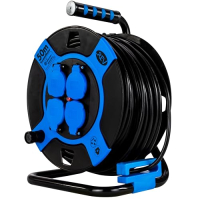 REV cable reel IP44 for outdoor use, 4 safety sockets, 50m, black