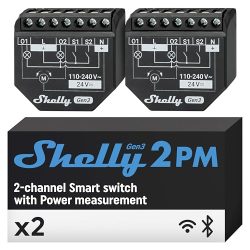Розумний WiFi реле-вимикач, лічильник потужності Shelly 2PM Gen3, 2 канали, 16A, таймер для рольставень Alexa, Google Home, 2 шт.