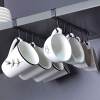 Juego de 2 ganchos para organizadores bajo estantes, soportes para tazas de cocina, sistema de colgado multifuncional, color negro.