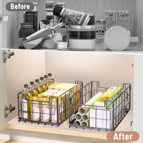 Telescopic Drawer Extendable Kitchen Drawer, Metal Cabinet Organizer