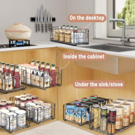 Telescopic Drawer Extendable Kitchen Drawer, Metal Cabinet Organizer