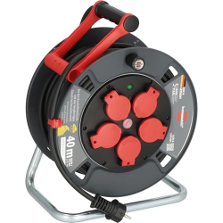 Carrete de cable profesional Brennenstuhl 300 KU 4100, cable de 40 m, negro, para obras de construcción y áreas exteriores.