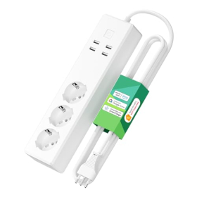 Розумний WiFi-подовжувач Meross з 3 розетками змінного струму та 4 USB-портами, сумісний з Alexa та Google
