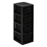 BranQ plastic shelf in rattan design with 4 baskets, made of BPA-free polypropylene, black, 29.5 x 24 x 64.2 cm