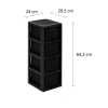 BranQ plastic shelf in rattan design with 4 baskets, made of BPA-free polypropylene, black, 29.5 x 24 x 64.2 cm