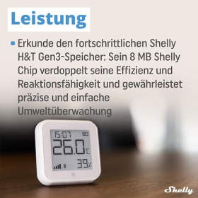 Sensor de temperatura y humedad WiFi Shelly H&T Gen3 para hogar inteligente, blanco